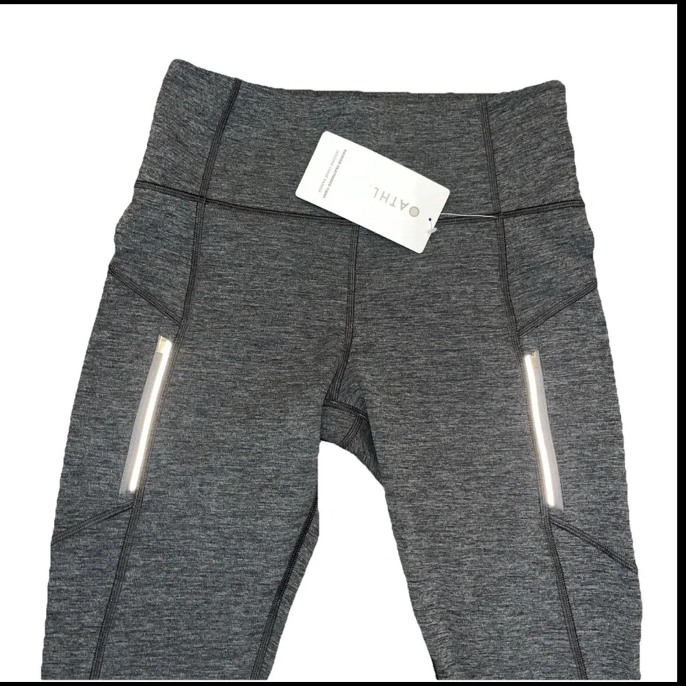Athleta Rainier Heather Tight Grey Heather Legging Zip Up Pockets Reflective NWT - Picture 8 of 16